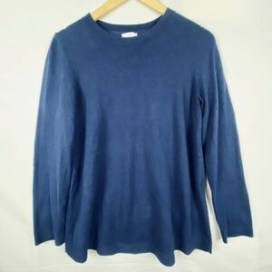 J Jill Womens Sz L Petite Blue Cotton Rayon Round Neck Long Sleeve Knit Sweater